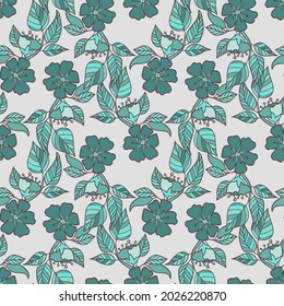 Vector seamless pattern colorful design of abstract lined flowers in pastel green tones. The design is perfect for backgrounds, textiles, wrapping paper, wallpaper, decorations, surfaces