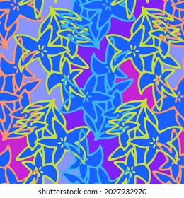 Vector seamless pattern colorful design of abstract lined flowers in bright blue tones. The design is perfect for backgrounds, textiles, wrapping paper, wallpaper, decorations and surfaces