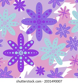 Vector seamless pattern colorful design of abstract lined flowers in pastel purple tones. The design is perfect for backgrounds, textiles, wrapping paper, wallpaper, decorations and surfaces