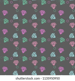 Vector seamless pattern with colorful diamonds on black background. Fashion background with crystal eps 10