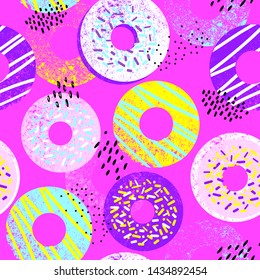 Vector seamless pattern with colorful donuts. Cute fashion print for girl.