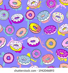 Vector seamless pattern with colorful donuts. Cute fashion print for girl. Cool print