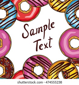 Vector seamless pattern with colorful donuts a place for text. Donuts with glazes isolated on white background. 