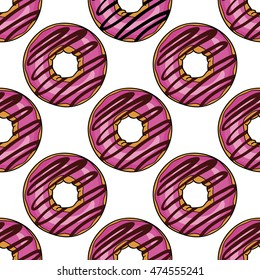 Vector seamless pattern with colorful donuts. Donuts with glazes isolated on white background. Donut vector set. 