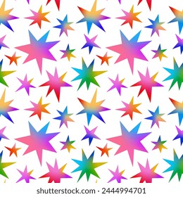 Vector Seamless Pattern with Colorful Doodle Stars. Fun Background with Bright Gradient. Y2k Style Organic Star Shapes Graphic for Party Posters and Kids Stuff