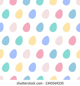 Vector seamless pattern with colorful easter eggs on white background. Seamless background for Easter holiday. Can be used for wallpaper, wrapping, textile, fabric, banner, greeting card