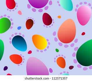 Vector seamless pattern with colorful eggs on blue background