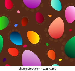 Vector seamless pattern with colorful eggs on brown background