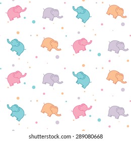 Vector seamless pattern with colorful elephants on white background