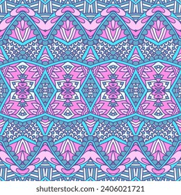 Vector seamless pattern colorful ethnic geometric psychedelic print design. Ornament style geometric rhombus decorative patchwork