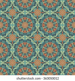 Vector seamless pattern. Colorful ethnic ornament. Arabesque style