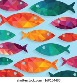 vector seamless pattern with colorful fishes