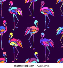 Vector seamless pattern with colorful flamingos. Texture for wallpapers, textile design, web page backgrounds