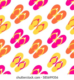 Vector seamless pattern with colorful flip flops