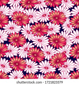 El vector es un patrón impecable con flores coloridas. Diseño para tarjetas, invitaciones, cubiertas, carteles, papel y tela.