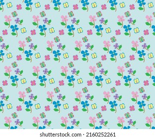 Vector seamless pattern of colorful flowers on light blue background