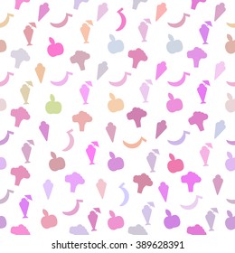 Vector seamless pattern with colorful food  icons, symbols.