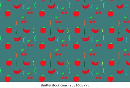 Vector seamless pattern of colorful fruits and berries. Summer print with hand drawn fruits. 