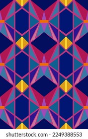 Vector seamless pattern colorful geometric background, 70s hippies style, polygon mosaic color