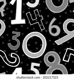 Vector seamless pattern of colorful hand-drawn numbers