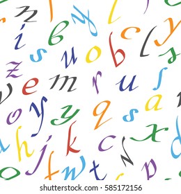 Vector seamless pattern with colorful handwritten letters. 