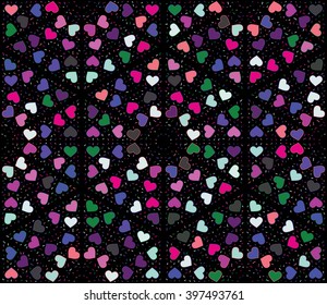 Vector seamless pattern with colorful heart on a black background