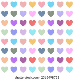 Vector of seamless pattern of colorful of hearts on white background. Seamless for banner, cloth, fashion, wrapping paper, carpet, wallpaper, gift, textile and card.