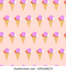 Vector seamless pattern with colorful ice cream. Background for textile or fabric, dessert cafe, menu, design banners, wrapping paper for sweets shop. Creative cute wallpaper