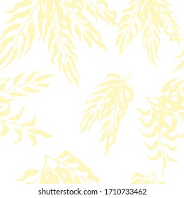 Diseño velero sin fisuras, con colorida ilustración de hojas exóticas. Utilícelo para papel tapiz, impresión textil, rellenos de patrones, página web, texturas superficiales, papel envolvente, diseño de presentación
