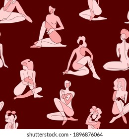 Vector seamless pattern with colorful illustration of silhouette women body. For wallpaper, textile print, pattern fills, web page, wrapping paper, design of presentation and other graphic design