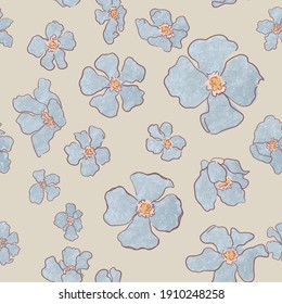 Vector seamless pattern with colorful illustration of beautiful flowers. For wallpaper, textile print, pattern fills, web page, surface textures, wrapping paper, design of presentation, graphic design
