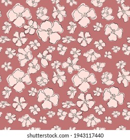 Vector seamless pattern with colorful illustration of beautiful flowers. For wallpaper, textile print, pattern fills, web page, surface textures, wrapping paper, design of presentation, graphic design