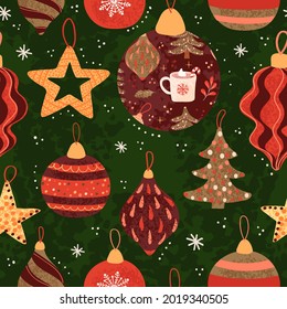 Vector seamless pattern with colorful illustrations of Christmas items. Use it for textile print, pattern fills, web page, wrapping paper, design of presentation and other graphic design