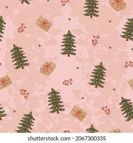 Vector seamless pattern with colorful illustrations of Christmas items. Use it for textile print, pattern fills, web page, wrapping paper, design of presentation and other graphic design