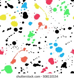 Vector seamless pattern with colorful ink. Editable isolated elements. Spray brushes for your design. Watercolor hand painted elements.