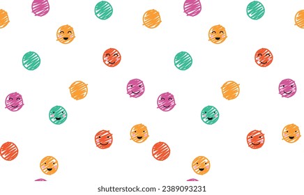 Vector seamless pattern with colorful kawaii circles. Doodle childish hand drawn pastel background	