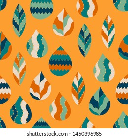 Vector seamless pattern with colorful leaves. Flat botanical ornament. Nature background for textile, print and any your design.