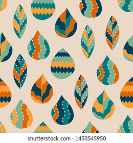 Vector seamless pattern with colorful leaves. Flat botanical ornament. Nature background for textile, print and any your design
