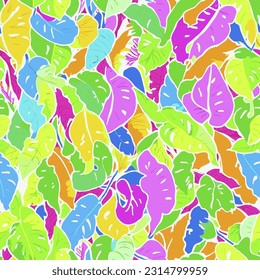 vector seamless pattern colorful leaves and flowers background