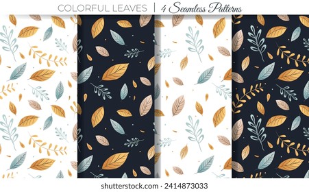 Vector seamless pattern of colorful leaves. Set оа vector floral patterns. Background with leaves