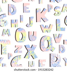 Vector seamless pattern with colorful letters on white background. Alphabet. Can be used for wallpaper, pattern fills, web page, surface textures, textile print, wrapping paper, design presentation
