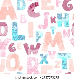 Vector seamless pattern with colorful letters on white background. Alphabet. Can be used for wallpaper, pattern fills, web page, surface textures, textile print, wrapping paper, design presentation