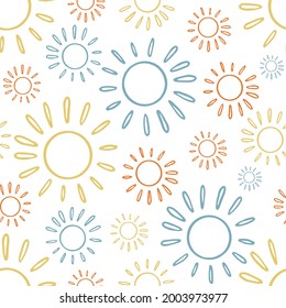 Vector seamless pattern colorful lined design of abstract lined sun. The design is perfect for backgrounds, textiles, wrapping paper, wallpaper, decorations and surfaces