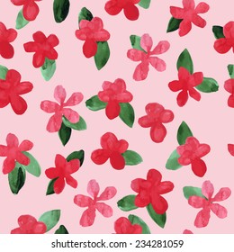 Vector seamless pattern with colorful little watercolor painted red daisy flowers on a light background.