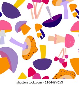 Vector seamless pattern with colorful mushrooms