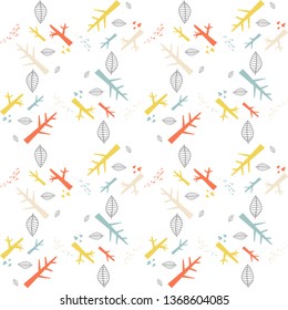 Vector seamless pattern with colorful nature elements on a white background