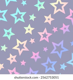 Vector seamless pattern with colorful neon stars on a dark background. Perfect for textiles, wrapping paper, wallpaper, party decorations, and creative design projects. Vector illustration