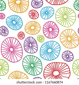 Vector seamless pattern. Colorful organic rounds. Stylish structure of natural cells. Hand drawn abstract background.