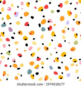 Vector seamless pattern with colorful ovals and dots. Creative Scandinavian Easter kids background for fabric, packaging, textile, wallpaper, clothing.