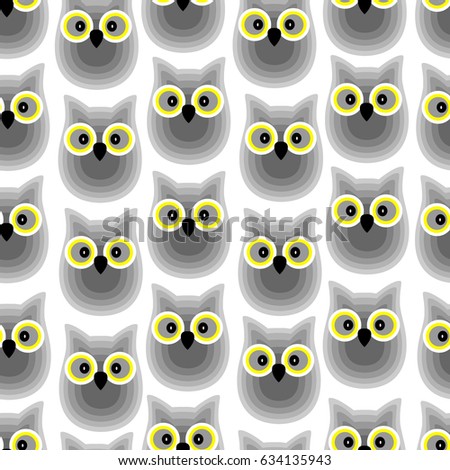 Vector Seamless Pattern with Colorful Owls on a White  Background